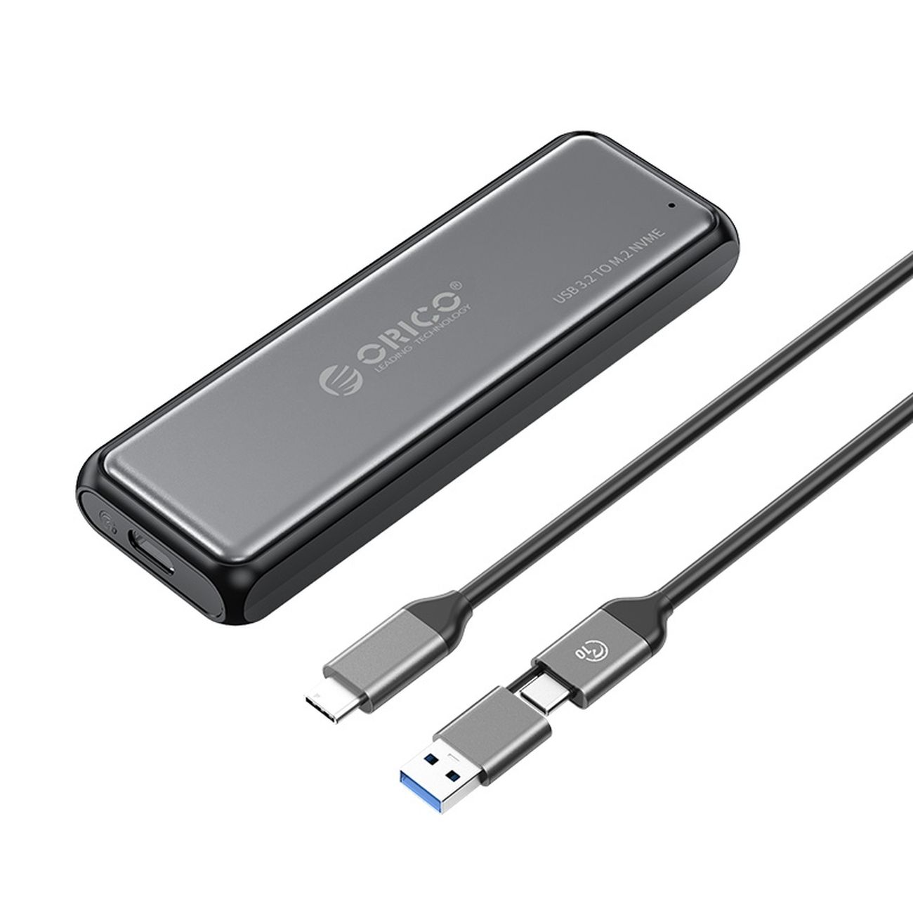Orico DDM2-C3-G2 M.2 NVME USB-A USB-C 3.2 10Gb/s diskų įrenginys - pilkas
