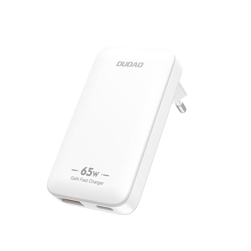 Dudao A65Q 65W GaN kelioninis sieninis įkroviklis USB-A / USB-C PD itin plonas EU / US – baltas