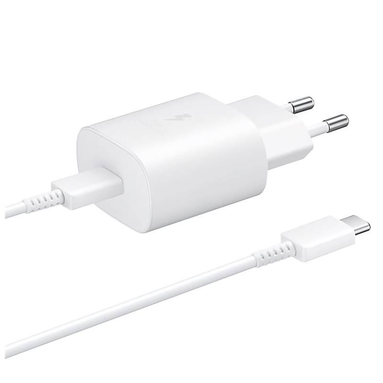Samsung 25W EP-TA800EWE USB-C sieninis įkroviklis su Samsung EP-DA705BWE USB-C / USB-C kabeliu pakaitinėje pakuotėje - baltas