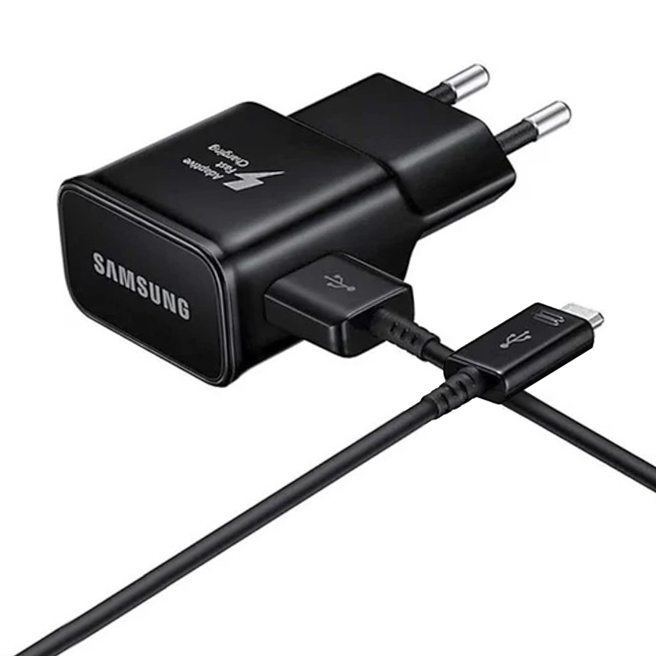Samsung EP-TA200EBE USB-A 15W sieninis įkroviklis su EP-DR140ABE USB-A - USB-C kabeliu (OOB Bulk - pakaitinė pakuotė) - juodas