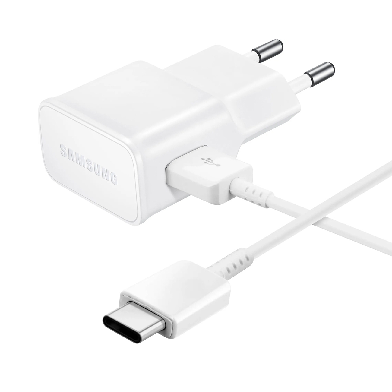 Samsung EP-TA200EWE USB-A 15W sieninis įkroviklis su EP-DR140AWE USB-A - USB-C kabeliu (OOB Bulk - pakaitinė pakuotė) - baltas