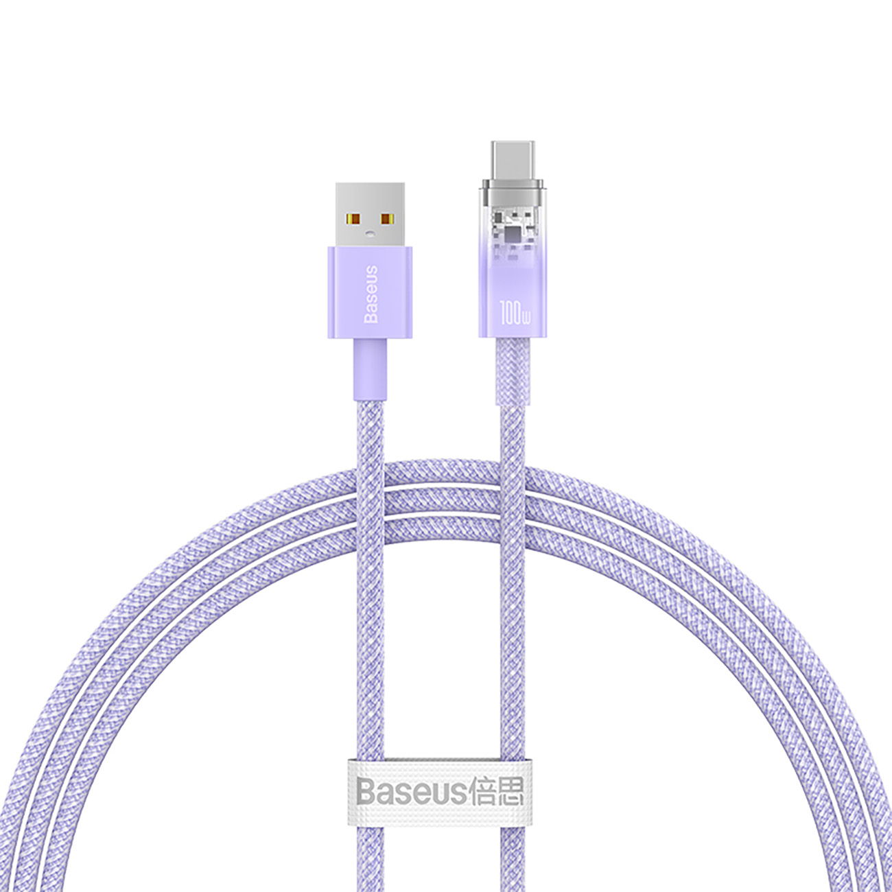 Baseus Explorer 100W USB-A - USB-C kabelis su išmaniu temperatūros jutikliu 1m - violetinis