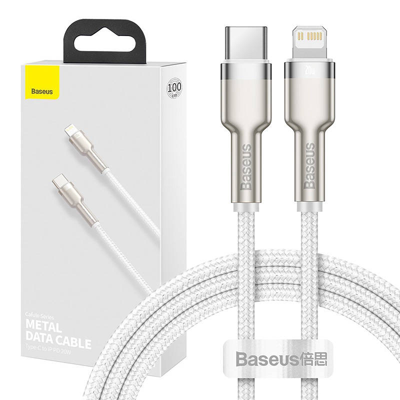 USB-C kabelis Lightning įrenginiams Baseus Cafule, PD, 20W, 1m (baltas)