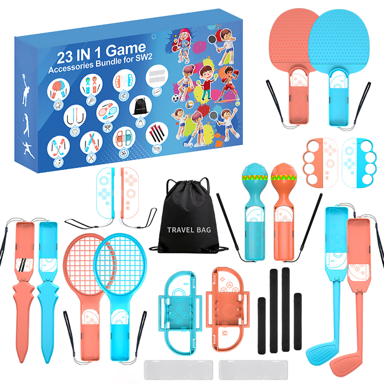 Nintendo Switch 23-in-1 Family Accessory Pack 2 - Orange and Blue Set