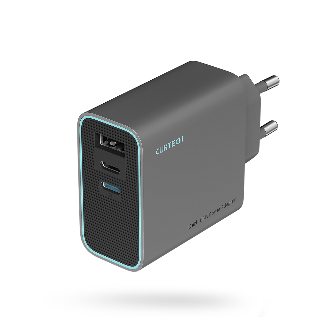 Cuktech CUKAD653EUGR 65W GaN sieninis įkroviklis 2 x USB-C 1 x USB-A - pilkas
