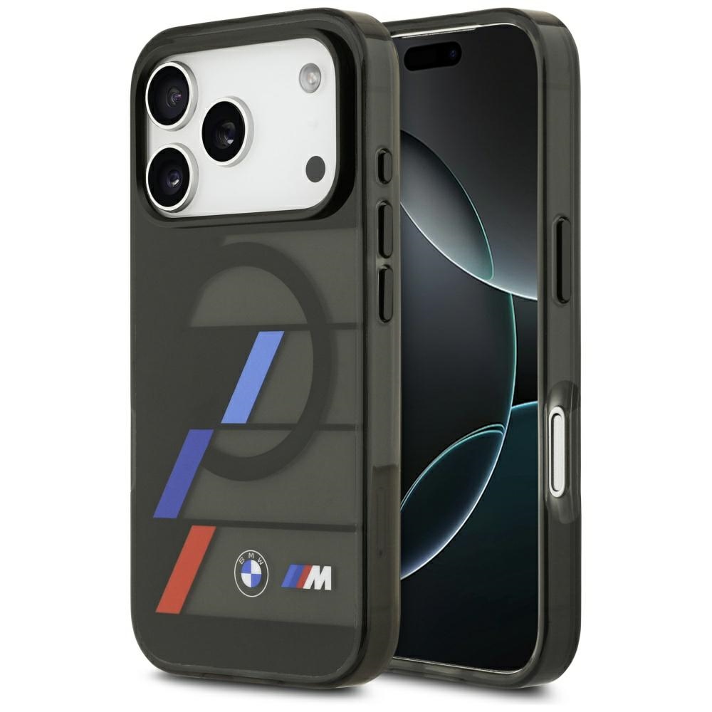 BMW M IML metaliniai mygtukai trispalvės linijos magnetinis dėklas telefonui iPhone 17 Pro - juodas