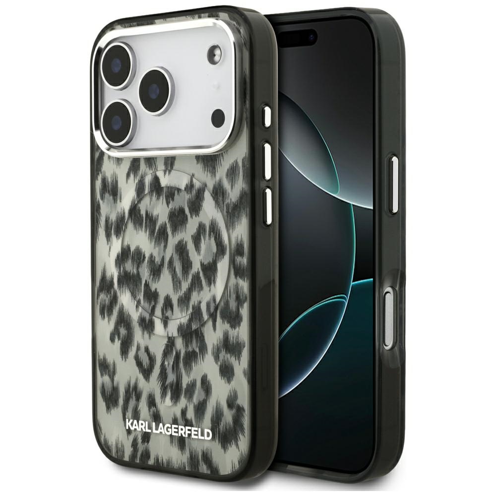 Karl Lagerfeld IML leopardinio rašto magnetinis dėklas telefonui iPhone 17 Pro - rudas