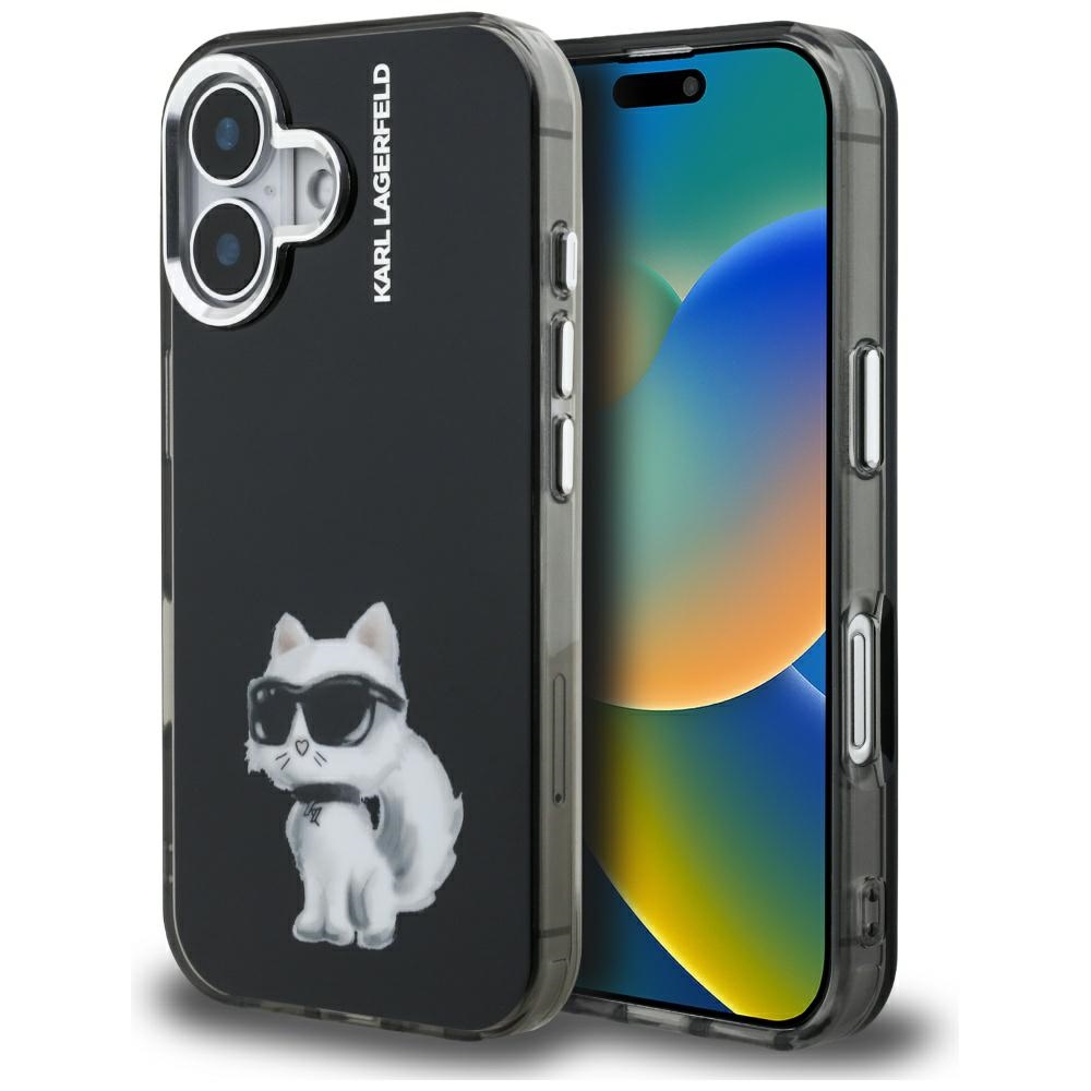 Karl Lagerfeld IML Aquarelle Choupette & Logo iPhone 16 deklas - juodas