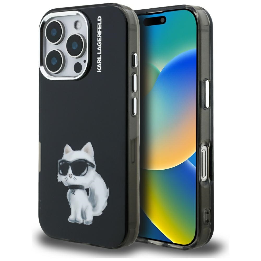Karl Lagerfeld IML Aquarelle Choupette & Logo deklas iPhone 16 Pro Max - juodas