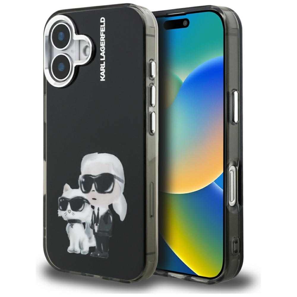 Karl Lagerfeld IML Aquarelle Karl & Choupette & Logo iPhone 16 deklas - juodas