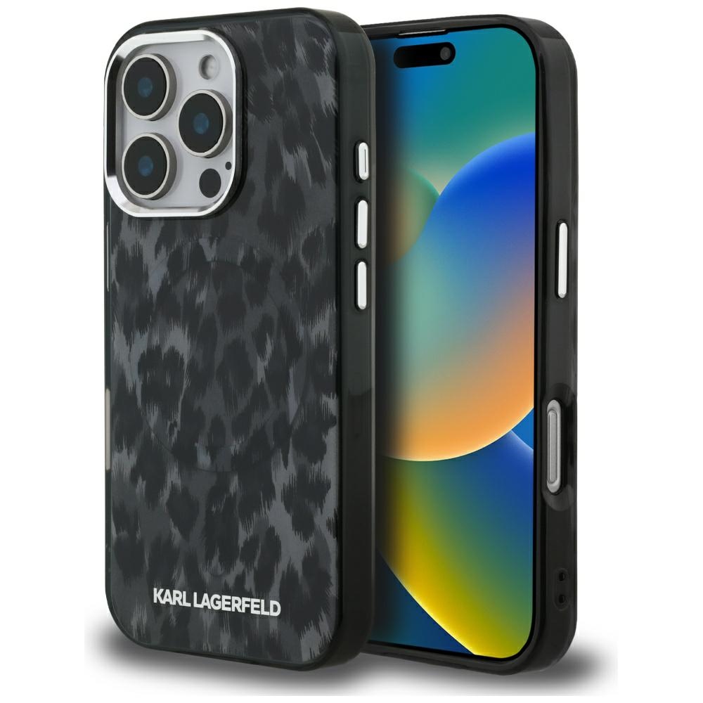 Karl Lagerfeld IML Leopard Pattern MagSafe deklas iPhone 16 Pro - juodas