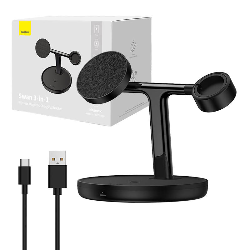 Magnetinis įkrovimo laikiklis "Baseus Swan 3 in 1 20W" (juodas)