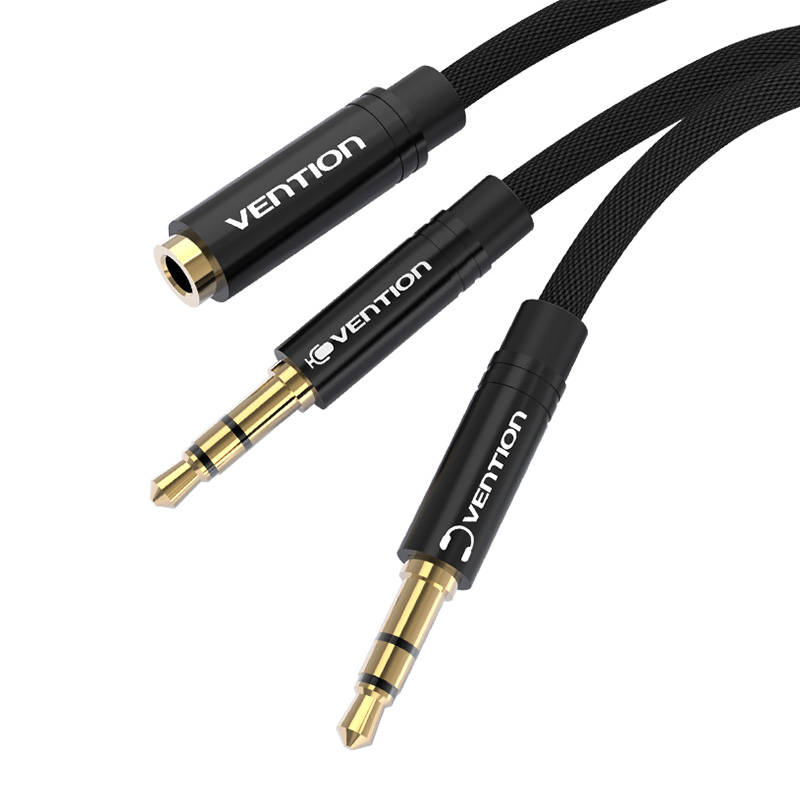 Kabelis audio mini lizdas 3,5 mm moteriškas į 2x mini lizdą 3,5 mm vyrišką Vention BBLBAB 0,6 m (juodas)