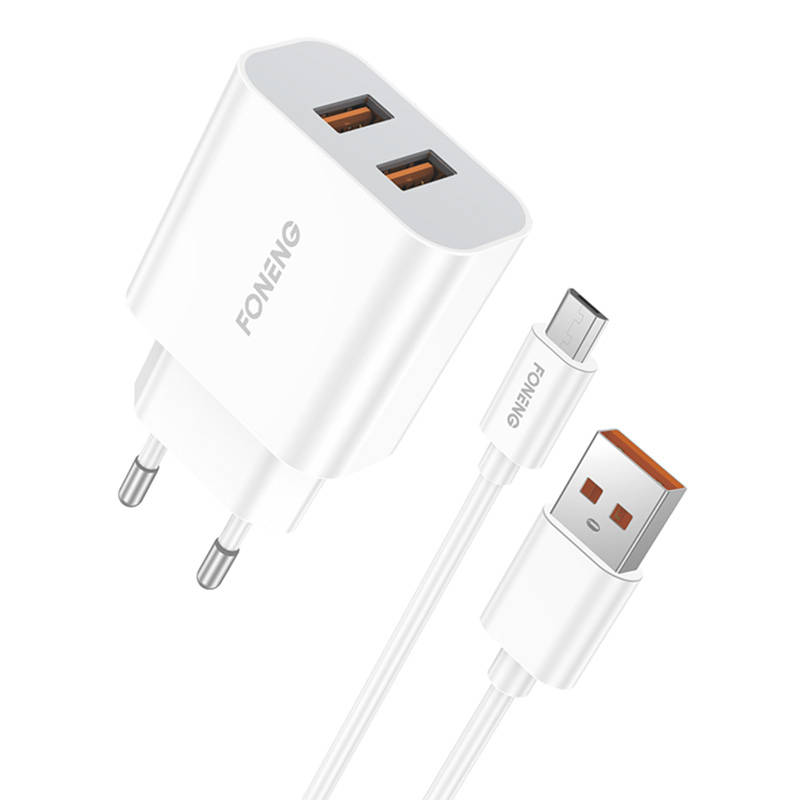 Greitas įkroviklis Foneng 2x USB EU45 12W + USB Micro kabelis