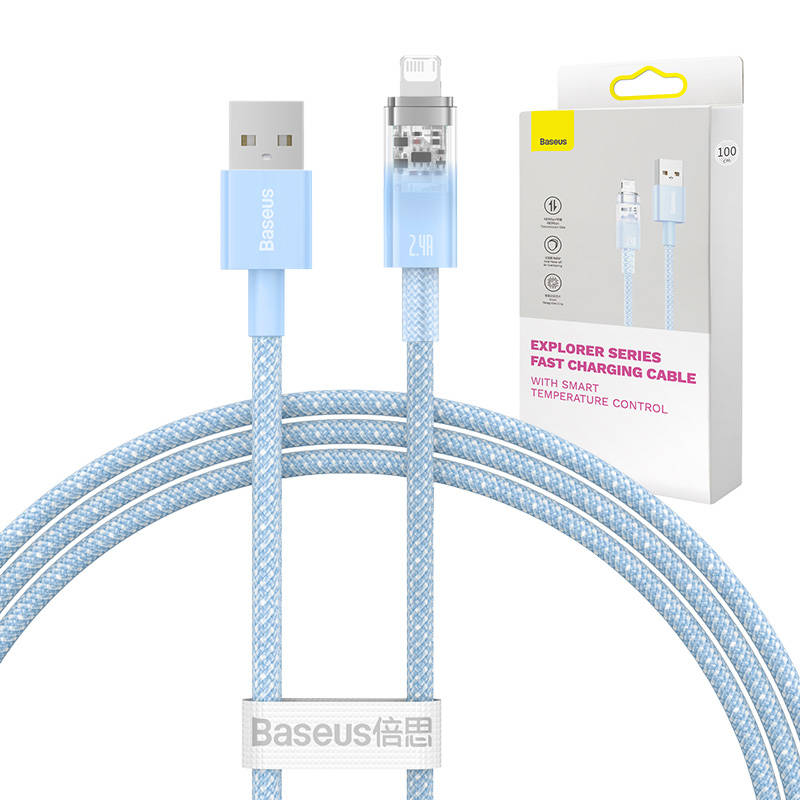Greito įkrovimo kabelis Baseus Explorer USB į Lightning 2.4A 1m (mėlynas)