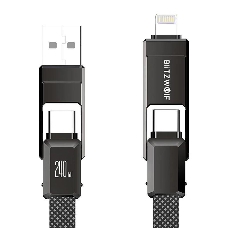 Blitzwolf BW-HDC7 4-in-1 USB+C+žaibolaidis 240W 1,2 m (juodas)