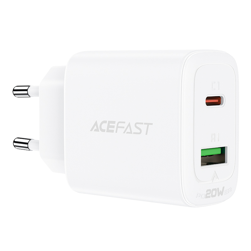 Acefast sieninis įkroviklis USB Type C / USB 20W, PPS, PD, QC 3.0, AFC, FCP baltas (A25 baltas)