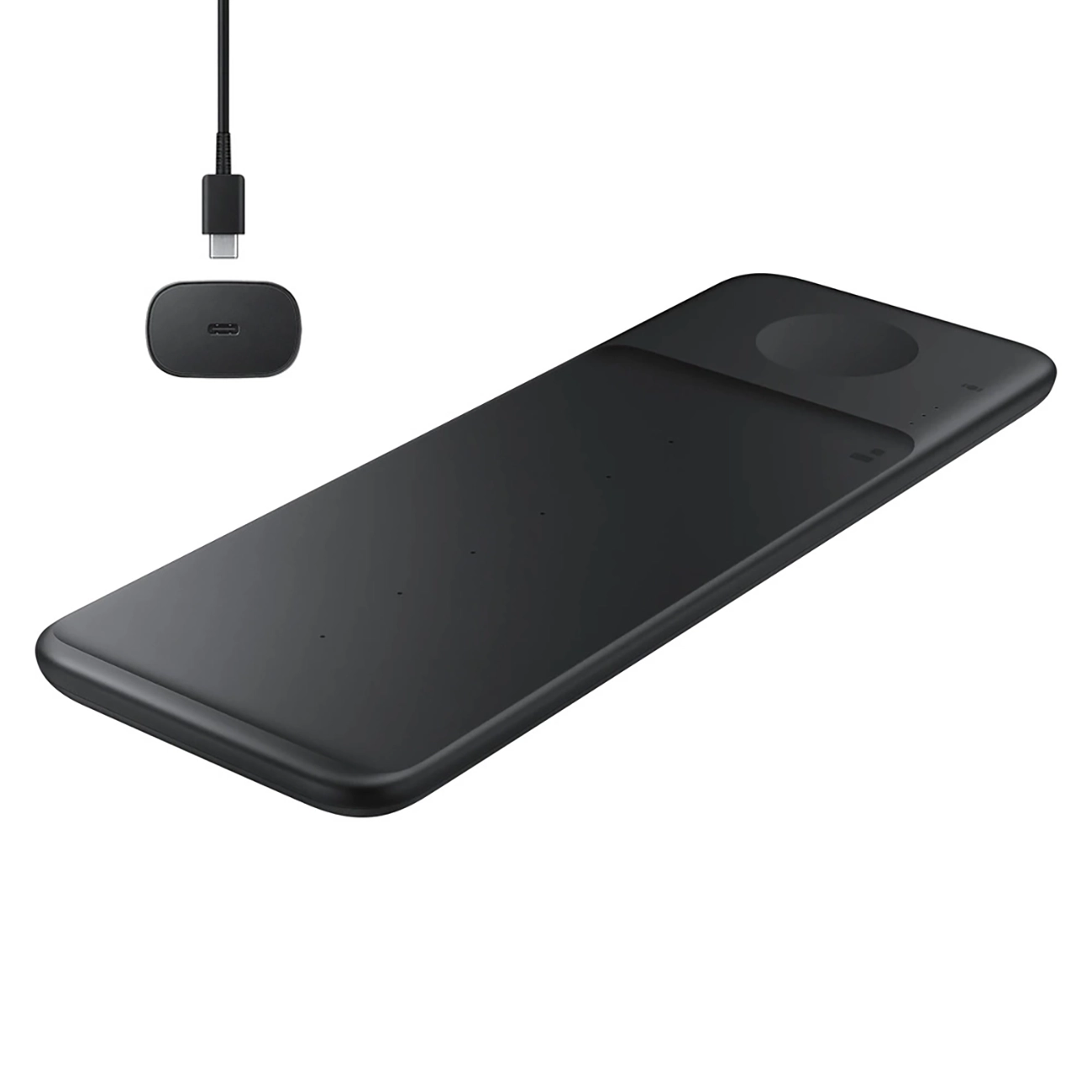 Samsung Trio EP-P6300TBEGEU 3in1 indukcinis įkroviklis telefonui / Galaxy Watch / Buds – juodas + tinklo įkroviklis + kabelis