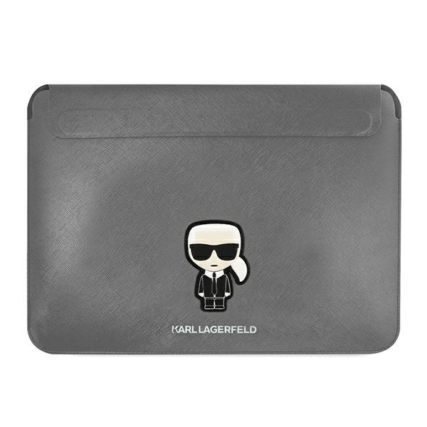 Karl Lagerfeld Saffiano Ikonik Karl dėklas 16" nešiojamam kompiuteriui - sidabrinis