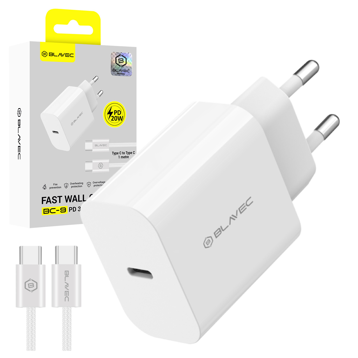 Blavec Wall charger BC-9 - Type C - PD 20W 3A with Type C to Type C cable (TCBC9-CW203A+CC) white