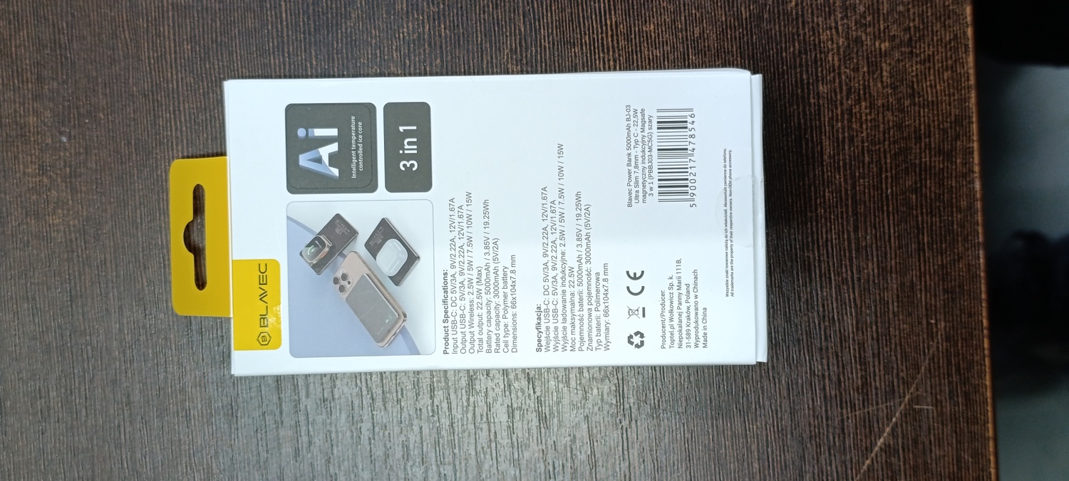 Blavec isorine baterija 5000mAh BJ-03 Ultra Slim 7,8mm - Type C - 22,5W magnetine MagSafe 3 in 1 (PBBJ03-MC5G) pilka (pazeista pakuote)