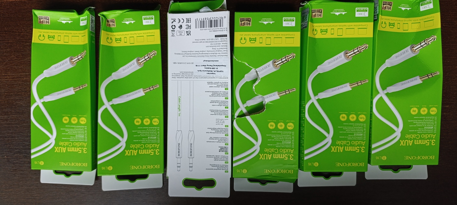 Borofone Cable AUX BL16 - jack 3,5mm to jack 3,5mm - 1 metr white (damaged packaging)