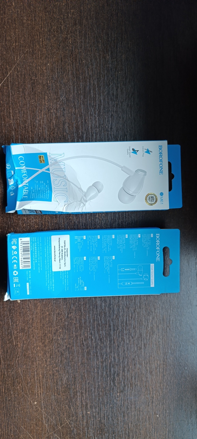 Borofone Earphones BM61 Wanderer with microphone white (damaged packaging)