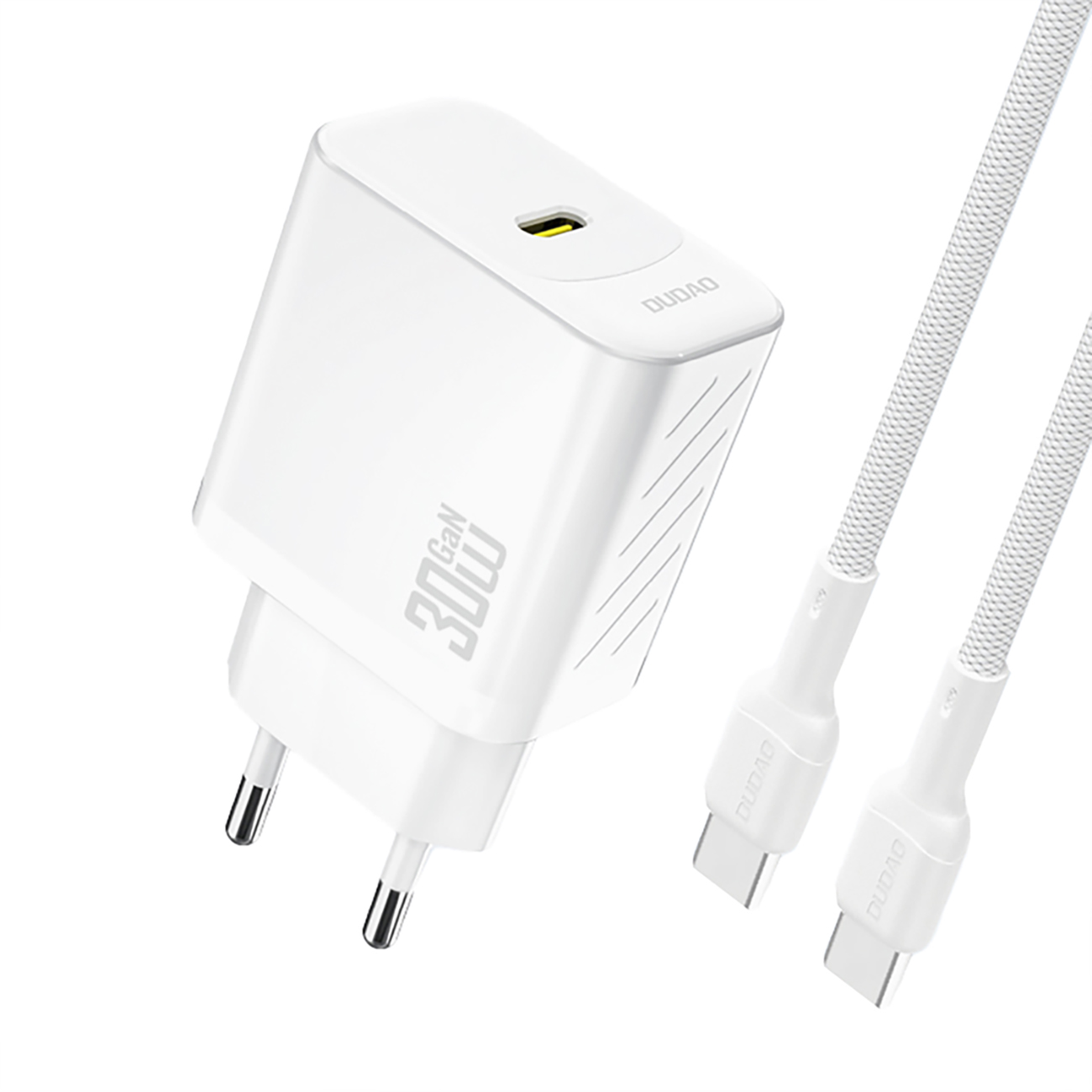 Dudao A27PCEU PD 30W GaN USB-C Wall Įkroviklis with USB-C Laidas - Baltas