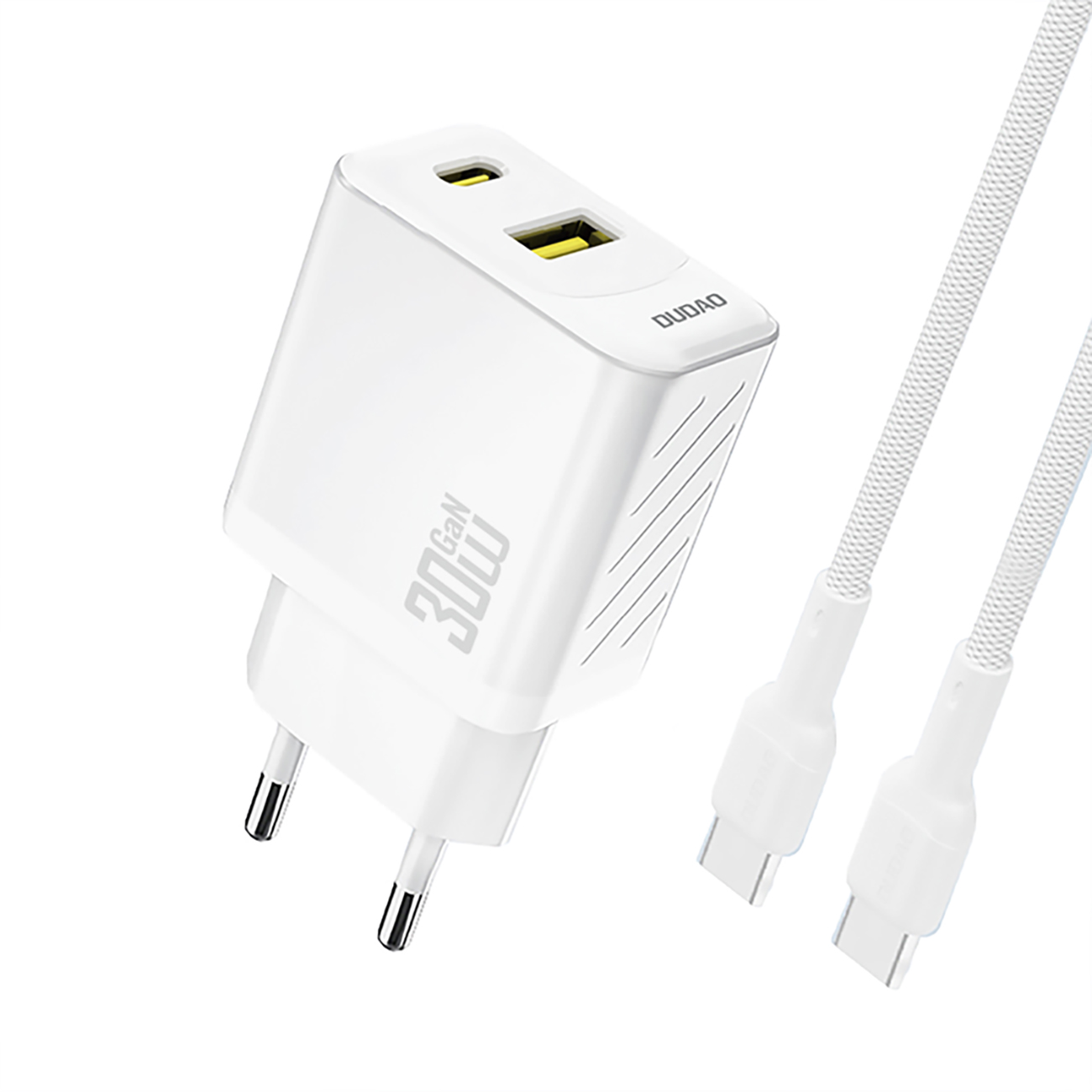 Dudao A27TCEU PD 30W GaN USB-A USB-C Wall Įkroviklis with USB-C Laidas - Baltas