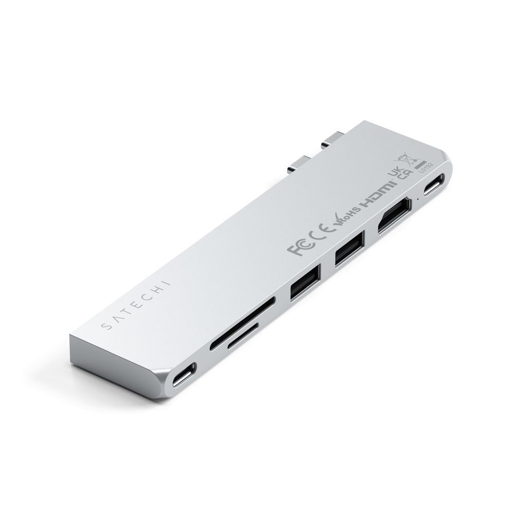 Adapteris HUB 7in1 2 x USB C Satechi Pro HUB Slim ST-HUCPHSS, skirtas "MacBook", sidabrinis