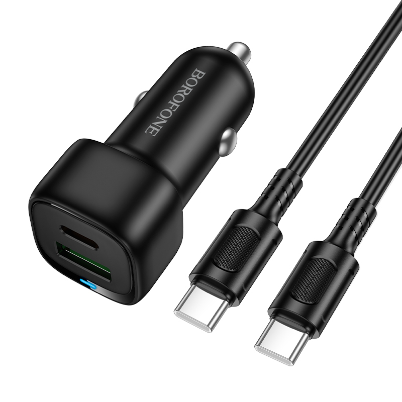Automobilinis įkroviklis Borofone BZ34B 38W USB-C/USB-A + USB-C to USB-C cable 1.0m juodas