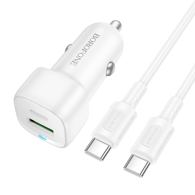 Borofone Car charger BZ34B Cloud - USB + Type C - QC 3.0 PD 38W with Type C to Type C cable white