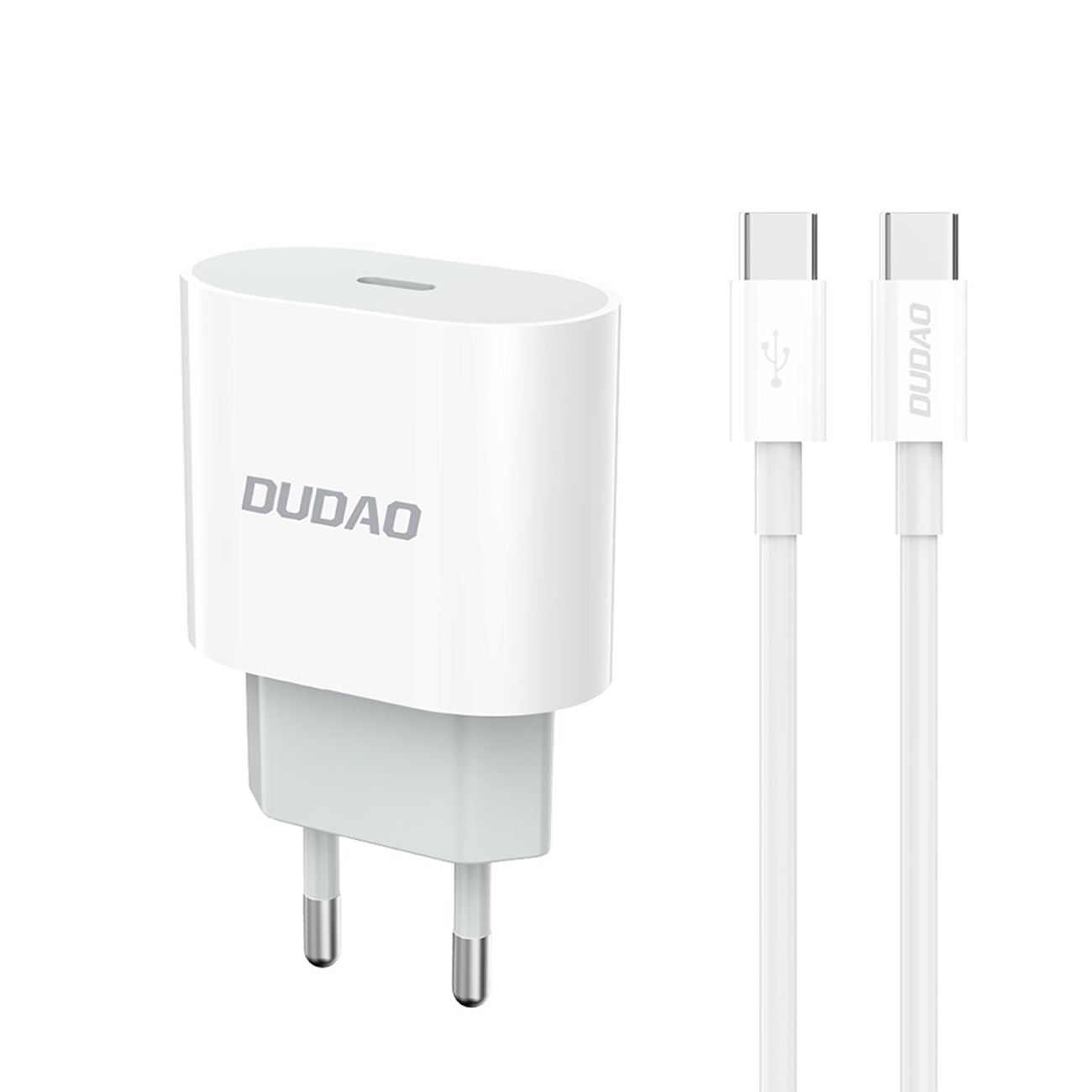 Dudao A14EUC PD 20W USB-C sieninis įkroviklis su kabeliu - baltas