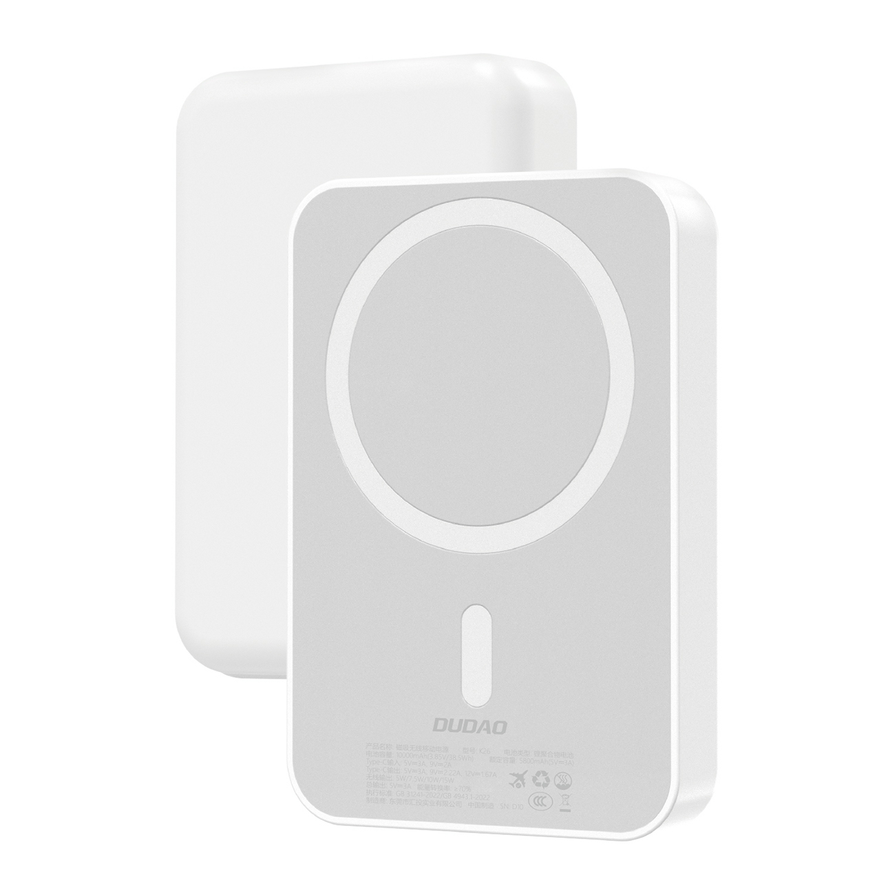 Dudao K26 Išorinė baterija 10000mAh 20W USB-A / USB-C / MagSafe - baltas