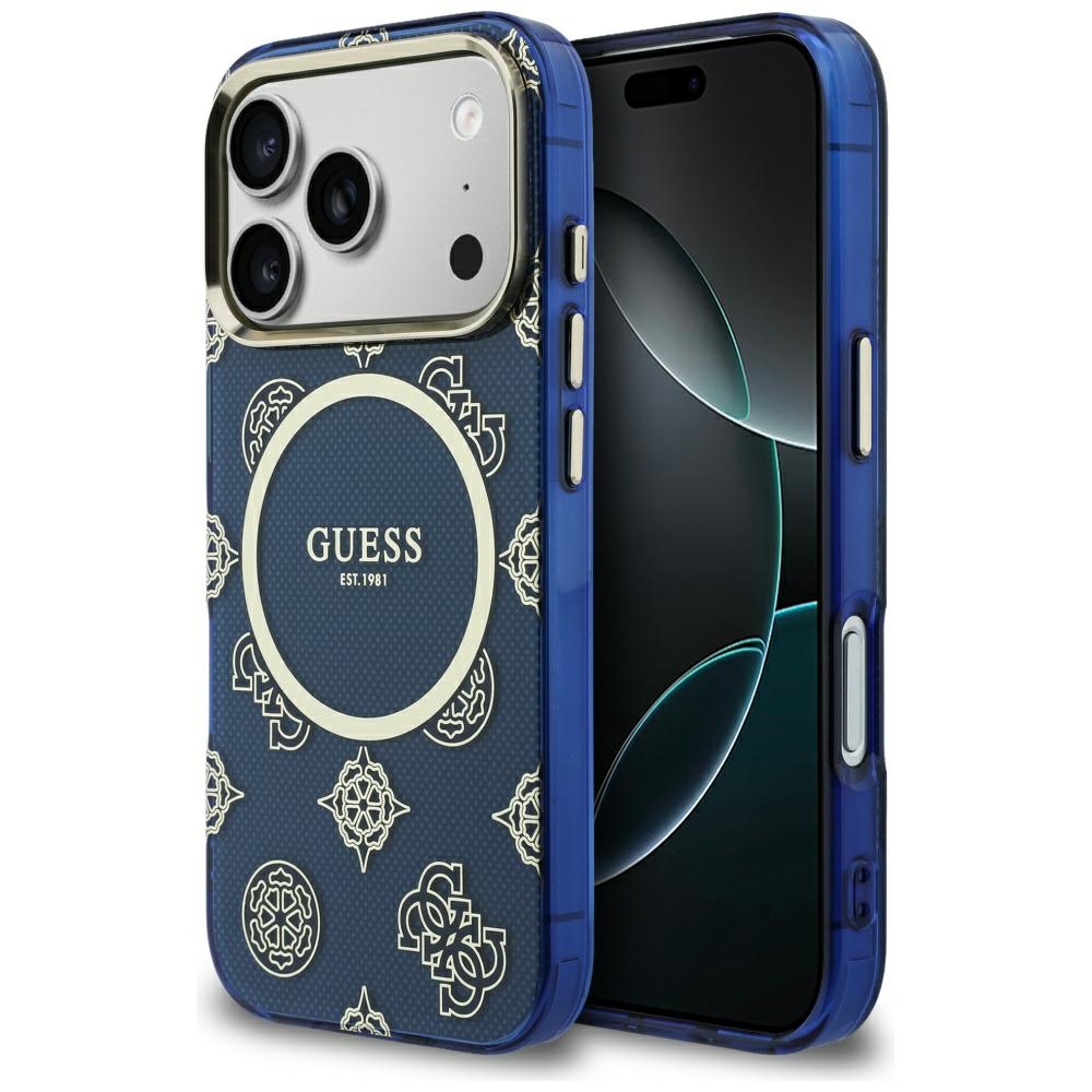 Guess IML Peony Dot MagSafe Dėklas for iPhone 17 Pro - mėlynas