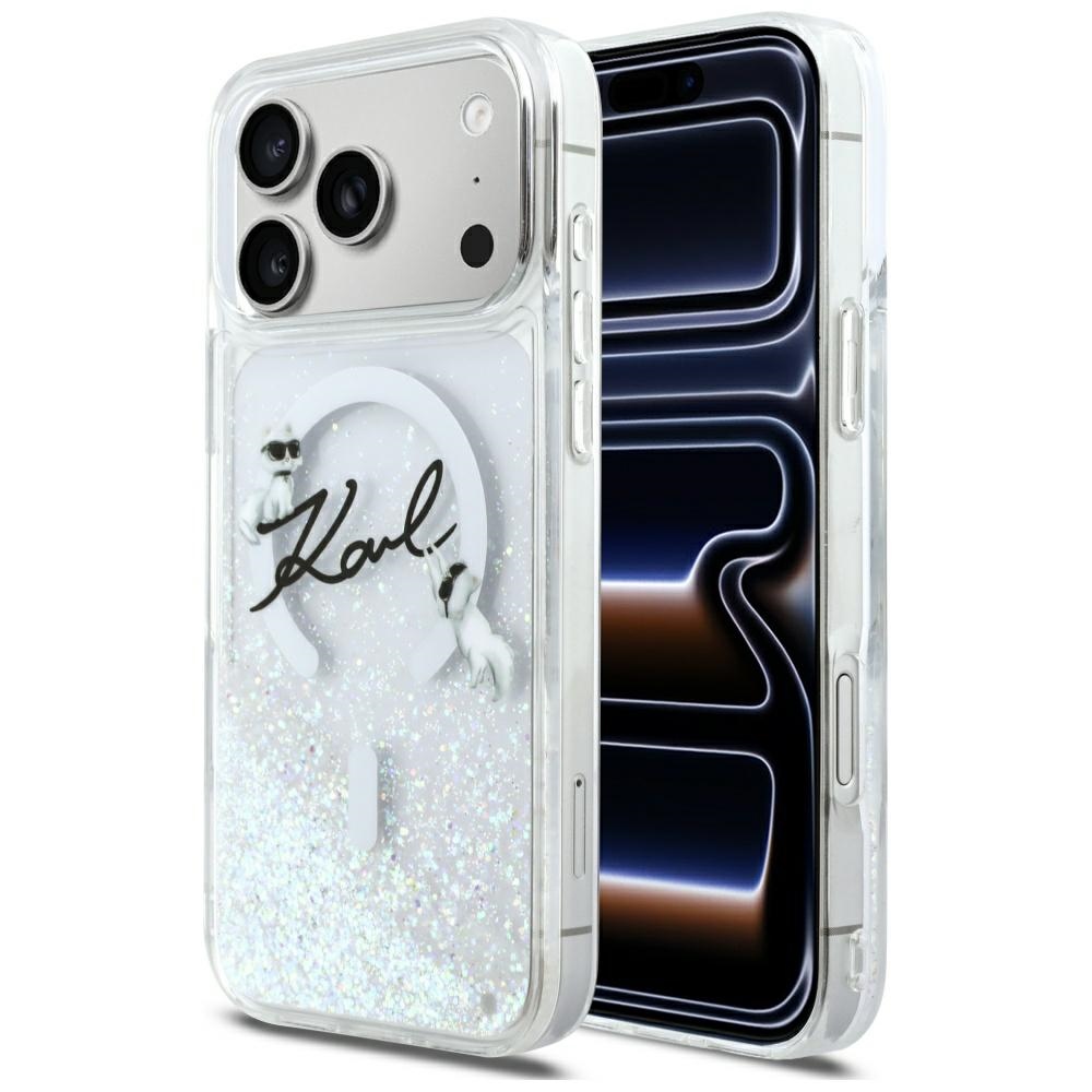 Karl Lagerfeld Liquid Glitter Karl Script Logo MagSafe Case for iPhone 17 Pro Max - Clear