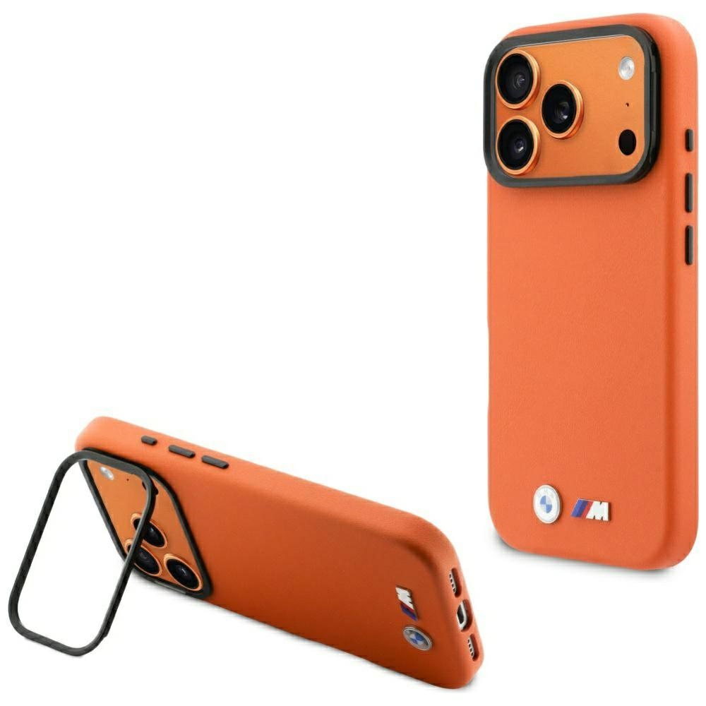 BMW dėklas for IPHONE 17 Pro suderinamas su MagSafe BMHMP17L25PFWKCKO (PU W/ Metal Logo) oranžinis