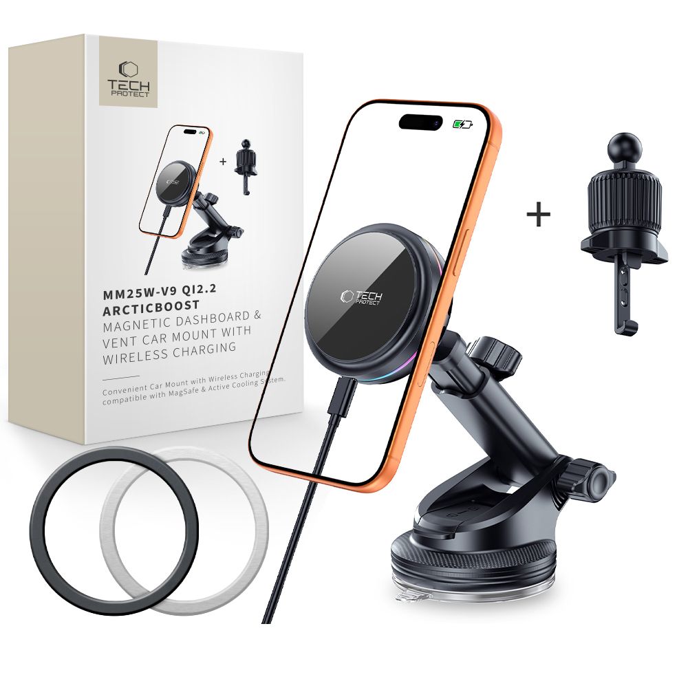 "Tech-Protect V9 MagSafe 25W Qi 2.2 automobilinis įkroviklis - juodas