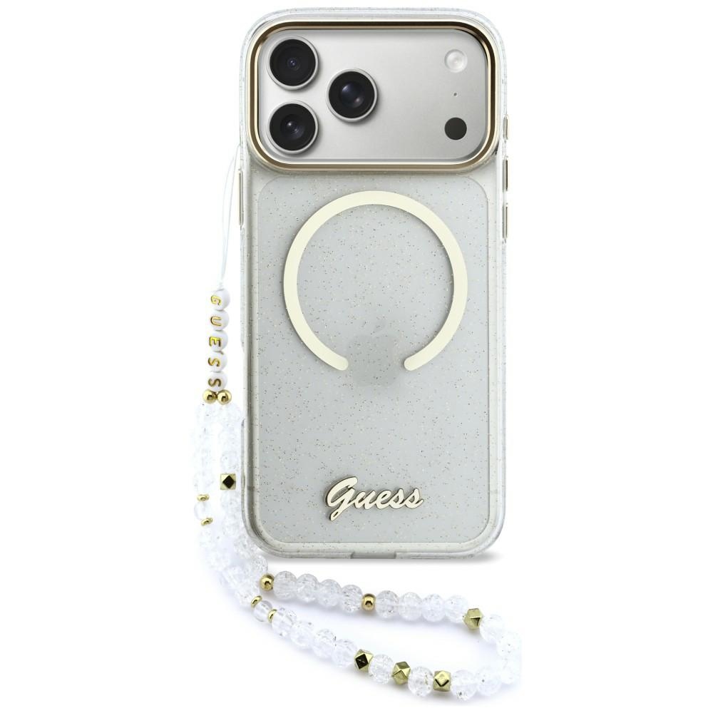 Guess IML Glitters Script Strap MagSafe Case for iPhone 17 Pro Max - Clear