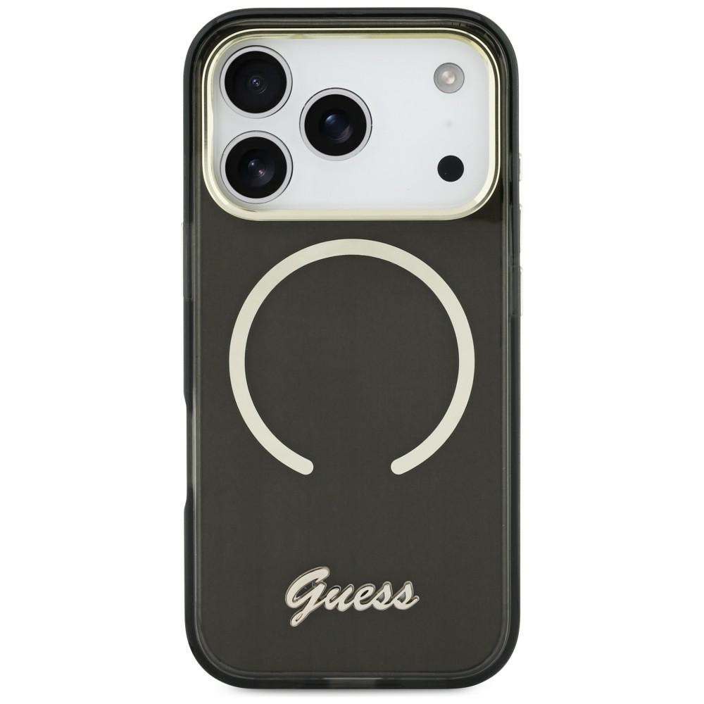Guess IML Script Metal MagSafe Dėklas for iPhone 17 - juodas