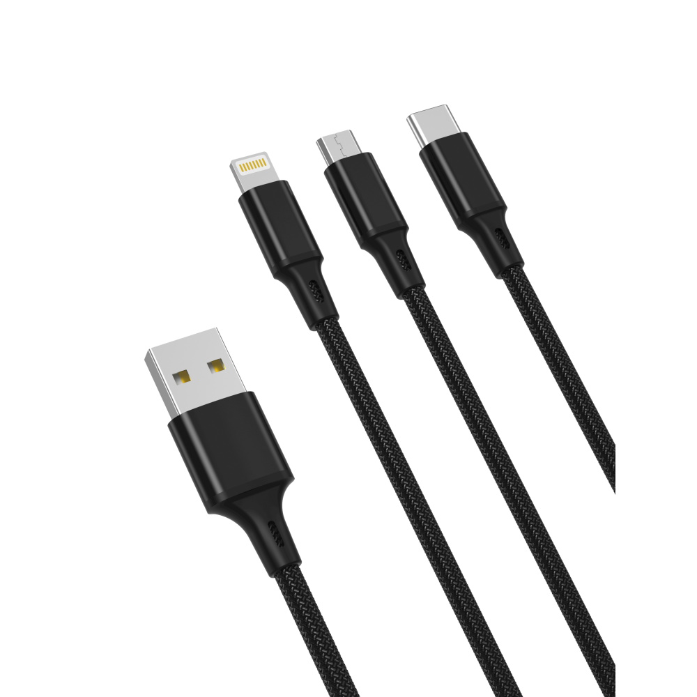 XO kabelis NB173 3in1 USB - Lightning + USB-C + microUSB 1,2 m 2,4A juodas