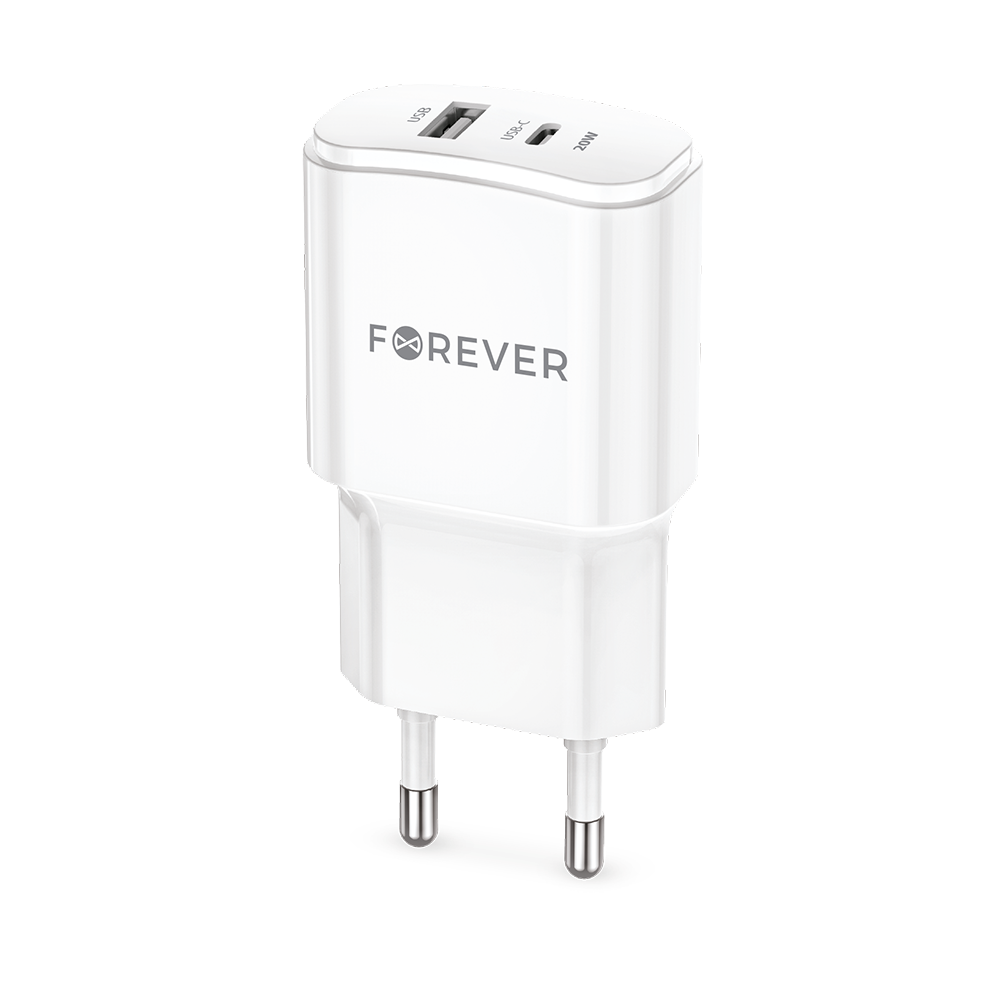 "Forever TC-01-20AC PD QC įkroviklis 1x USB-C 1x USB 20W baltas