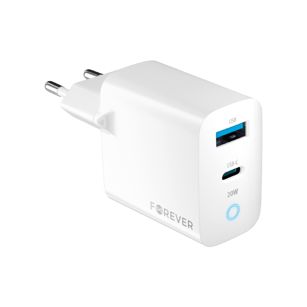 "Forever TC-06-20AC PD QC įkroviklis 1x USB-C 1x USB 20W baltas
