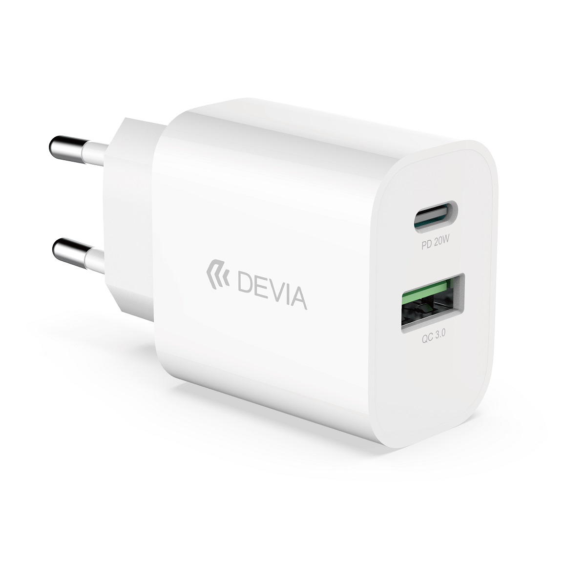 "Devia" sieninis įkroviklis "Smart PD" 1x USB-C 1x USB 20W, baltas
