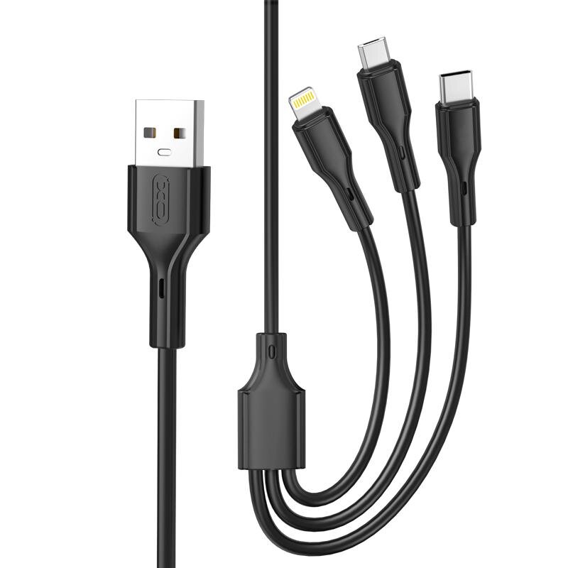 XO kabelis NB230 3w1 USB - Lightning + USB-C + microUSB 1,0 m 2,4 A juodas