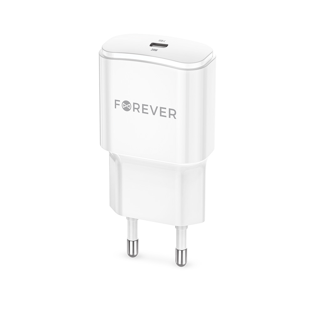 "Forever TC-01-20C PD QC įkroviklis 1x USB-C 20W, baltas