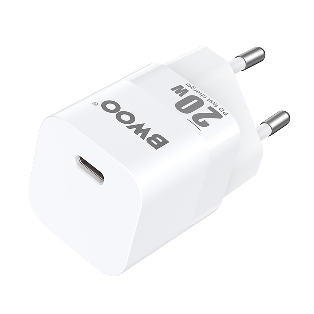 BWOO CDA155 PD sieninis įkroviklis 1x USB-C prievadas 1A 20W, baltas