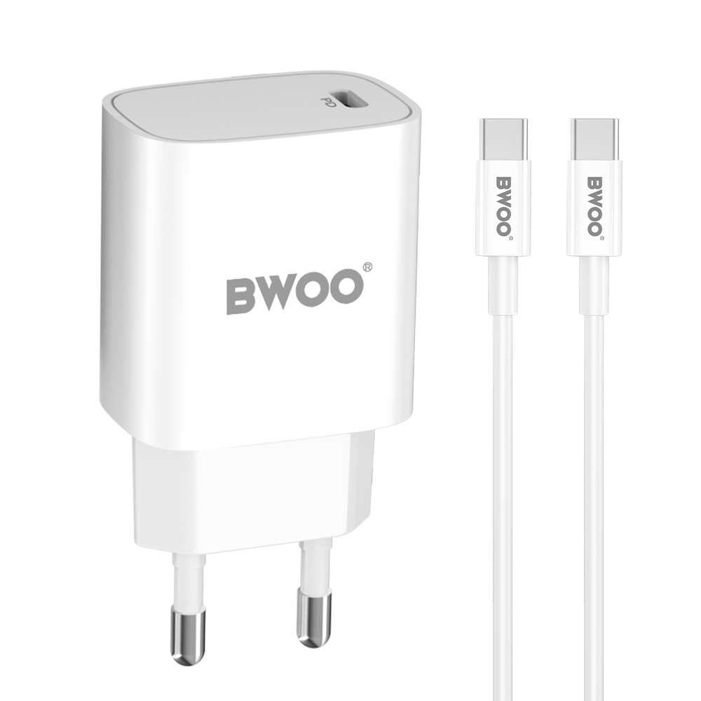 BWOO CDA159 PD wall įkroviklis 20W 1x USB-C port + USB-C baltas