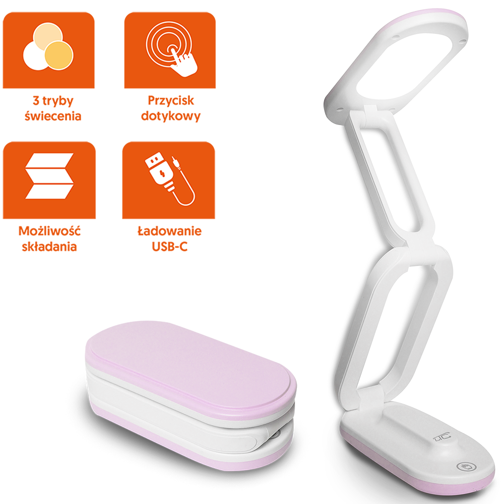 Sulankstoma LED stalinė lempa 10W, 3000/4500/6000K, 1200mAh, rožinė, LTC