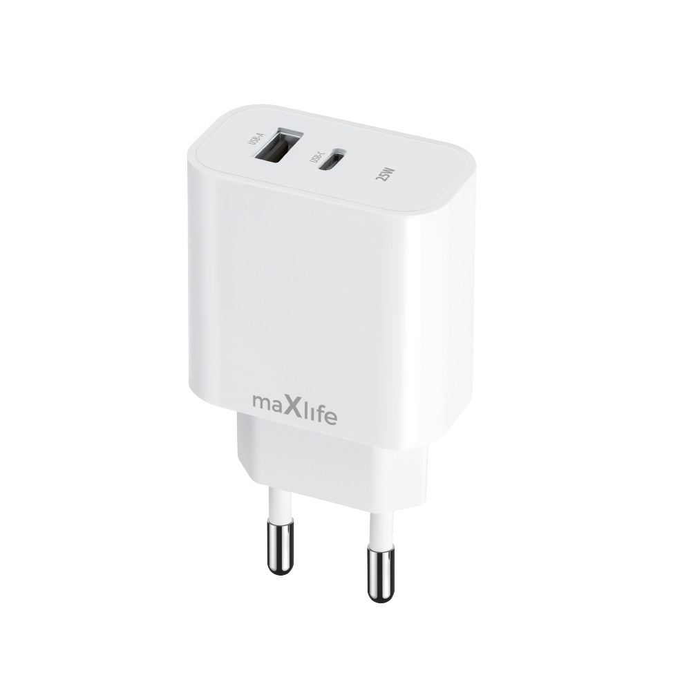 "Maxlife MXTC-06-25AC PD QC įkroviklis 1x USB-C 1x USB 25W baltas